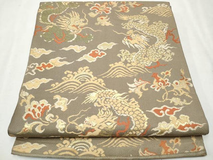 平和屋着物●アンティーク 大正ロマン 六通柄京 本袋帯 雲龍 金糸 正絹 逸品 CAAW4668hy