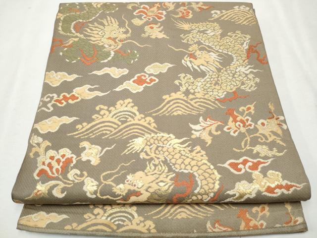 平和屋着物●アンティーク 大正ロマン 六通柄京 本袋帯 雲龍 金糸 正絹 逸品 CAAW4668hy