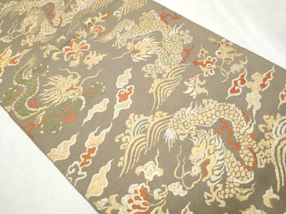 平和屋着物●アンティーク 大正ロマン 六通柄京 本袋帯 雲龍 金糸 正絹 逸品 CAAW4668hy