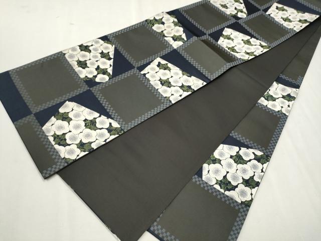 平和屋着物●六通柄袋帯　唐織　市松舞梅文　金糸　正絹　逸品　CAAW4694hy