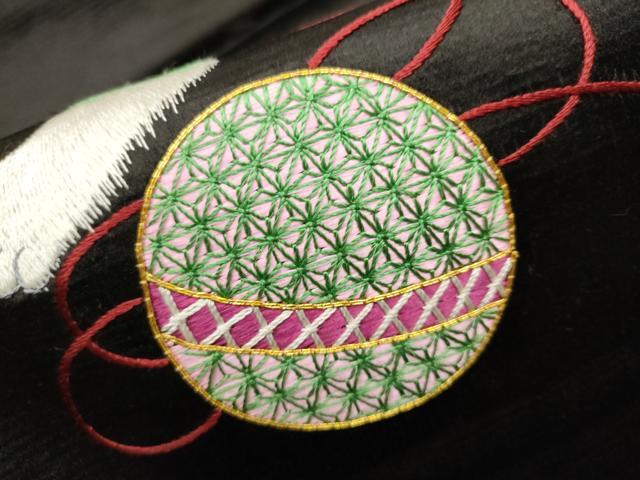 平和屋着物●アンティーク　大正ロマン　九寸名古屋帯　総刺繍　駒刺繍　犬　チン　黒地　銀糸　正絹　逸品　CAAW4703hy