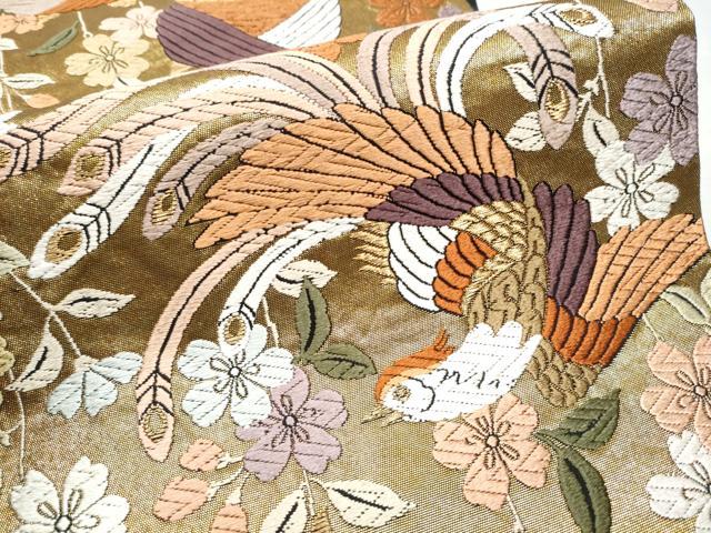 平和屋着物●六通柄袋帯 唐織 糸巻き鳳凰花文 金糸 正絹 逸品 CAAW4786hy