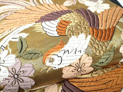 平和屋着物●六通柄袋帯 唐織 糸巻き鳳凰花文 金糸 正絹 逸品 CAAW4786hy