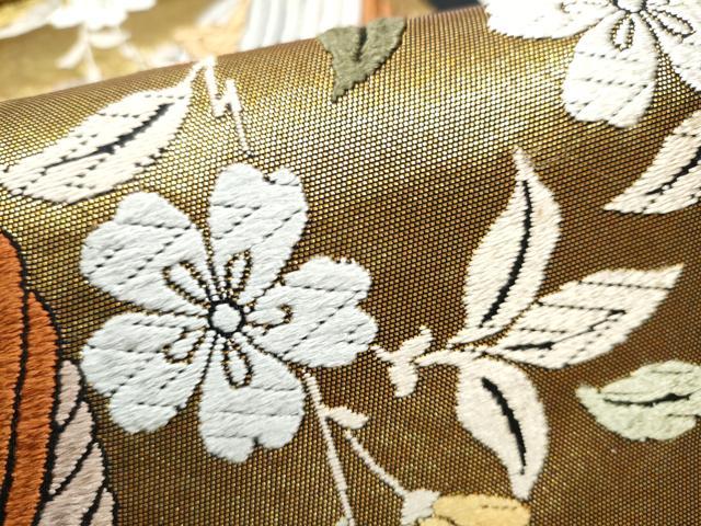 平和屋着物●六通柄袋帯 唐織 糸巻き鳳凰花文 金糸 正絹 逸品 CAAW4786hy