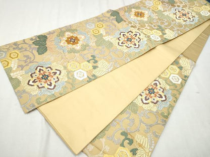 平和屋着物●六通柄袋帯　慶祥唐織　正倉院花唐草文　金糸　正絹　逸品　CAAW4789hy