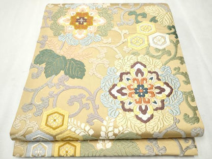 平和屋着物●六通柄袋帯　慶祥唐織　正倉院花唐草文　金糸　正絹　逸品　CAAW4789hy
