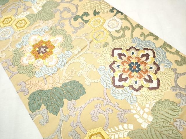 平和屋着物●六通柄袋帯　慶祥唐織　正倉院花唐草文　金糸　正絹　逸品　CAAW4789hy