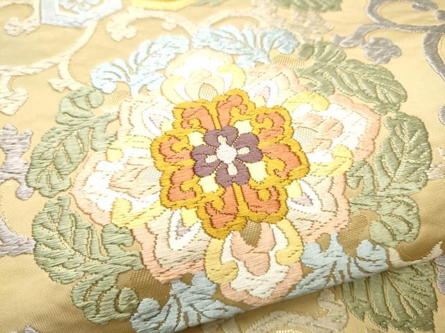 平和屋着物●六通柄袋帯　慶祥唐織　正倉院花唐草文　金糸　正絹　逸品　CAAW4789hy