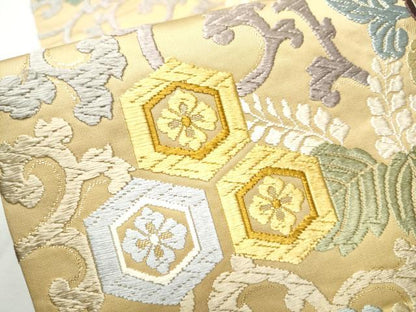 平和屋着物●六通柄袋帯　慶祥唐織　正倉院花唐草文　金糸　正絹　逸品　CAAW4789hy