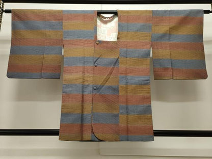 平和屋着物∞道行コート 紬地 横段文 正絹 逸品 CAAW4812dy