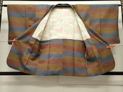 平和屋着物∞道行コート 紬地 横段文 正絹 逸品 CAAW4812dy
