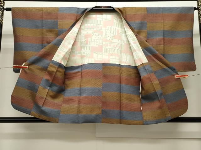平和屋着物∞道行コート 紬地 横段文 正絹 逸品 CAAW4812dy