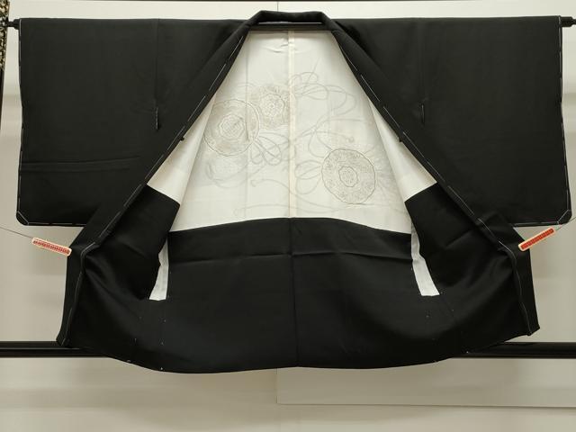 平和屋着物＃羽織 総刺繍 貝桶花文 黒地 正絹 逸品 CAAW4823dy