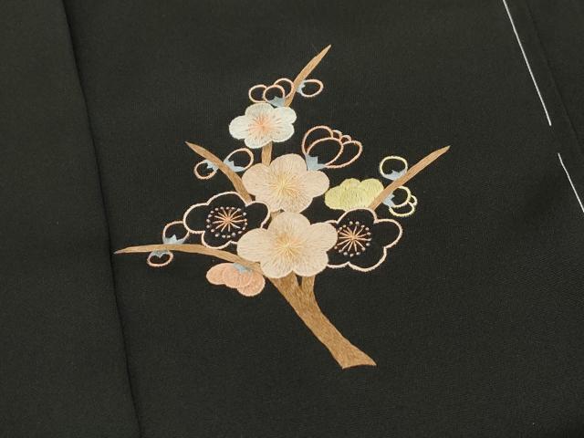 平和屋着物＃羽織 総刺繍 貝桶花文 黒地 正絹 逸品 CAAW4823dy