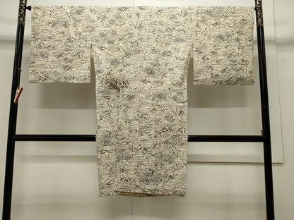 平和屋着物＃道中着　型染め　流水草花文　高島屋扱い　ロング丈　正絹　逸品　CAAW4839dy