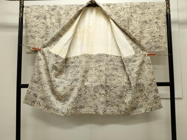 平和屋着物＃道中着　型染め　流水草花文　高島屋扱い　ロング丈　正絹　逸品　CAAW4839dy