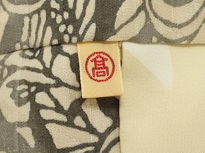 平和屋着物＃道中着　型染め　流水草花文　高島屋扱い　ロング丈　正絹　逸品　CAAW4839dy