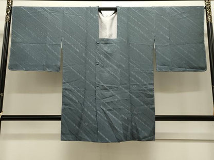 平和屋着物＃道行コート 絞り 斜線舞葉文 深川鼠色 ロング丈 正絹 逸品 未使用 CAAW4842dy