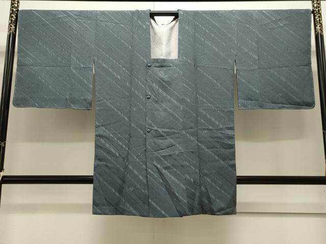 平和屋着物＃道行コート 絞り 斜線舞葉文 深川鼠色 ロング丈 正絹 逸品 未使用 CAAW4842dy