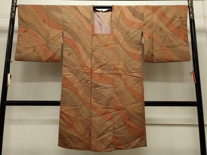 平和屋着物∞道行コート　道長舞花文　暈し染め　ロング丈　正絹　逸品　CAAW4845dy