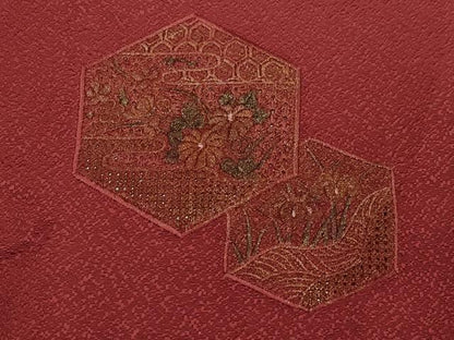 平和屋着物∞中国三大刺繍 スワトウ刺繍 道行コート 亀甲花文 金彩 正絹 逸品 CAAW4856dy