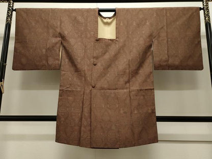 平和屋着物∞道行コート 紬地 陶器花文 ロング丈 正絹 逸品 CAAW4858dy