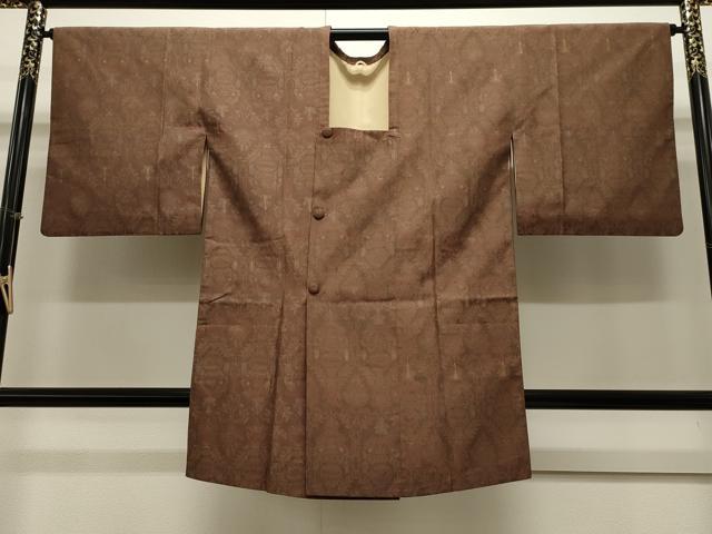 平和屋着物∞道行コート 紬地 陶器花文 ロング丈 正絹 逸品 CAAW4858dy