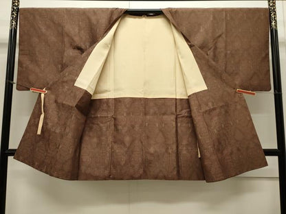 平和屋着物∞道行コート 紬地 陶器花文 ロング丈 正絹 逸品 CAAW4858dy