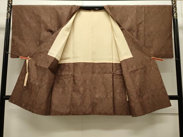平和屋着物∞道行コート 紬地 陶器花文 ロング丈 正絹 逸品 CAAW4858dy