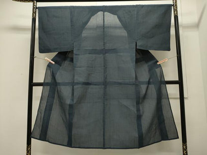 平和屋着物＊夏物　男性　小千谷ちぢみ　鉄御納戸色　麻　逸品　CAAW4864dy