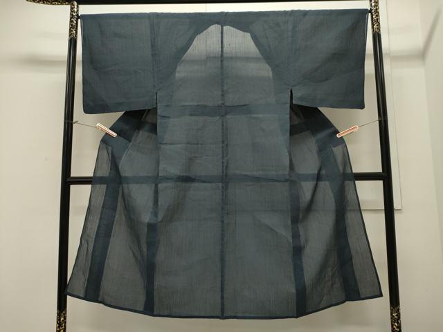 平和屋着物＊夏物　男性　小千谷ちぢみ　鉄御納戸色　麻　逸品　CAAW4864dy