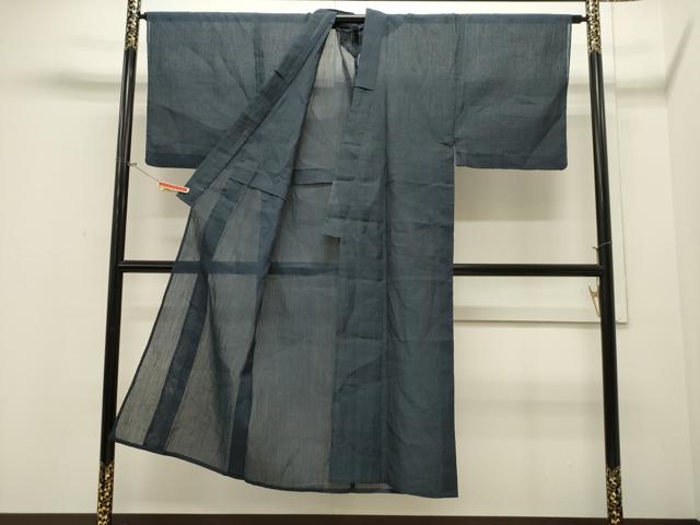 平和屋着物＊夏物　男性　小千谷ちぢみ　鉄御納戸色　麻　逸品　CAAW4864dy