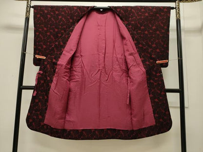 平和屋着物∞道行コート 輪奈ビロード 舞花文 ロング丈 正絹 逸品 CAAW4925dy