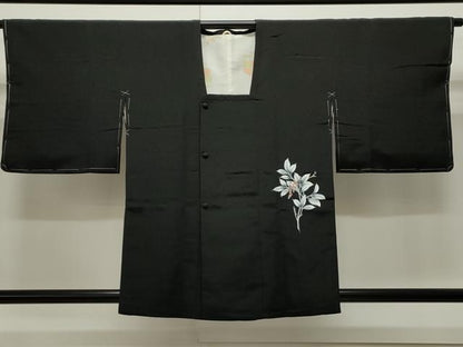 平和屋着物＃道行コート　南天文　黒地　正絹　逸品　未使用　CAAW4950dy