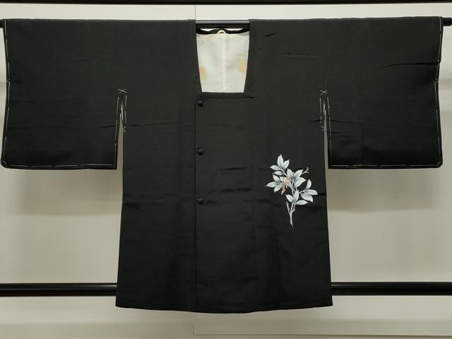 平和屋着物＃道行コート　南天文　黒地　正絹　逸品　未使用　CAAW4950dy