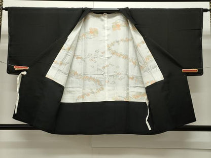 平和屋着物＃道行コート　南天文　黒地　正絹　逸品　未使用　CAAW4950dy