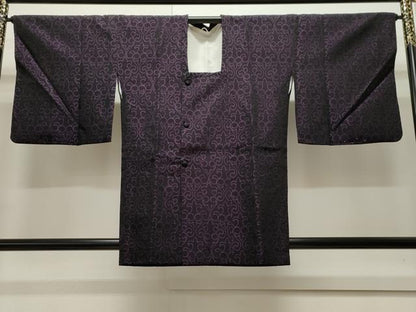 平和屋着物＃道行コート　輪奈織　吉祥文　黒地　正絹　逸品　CAAW4952dy
