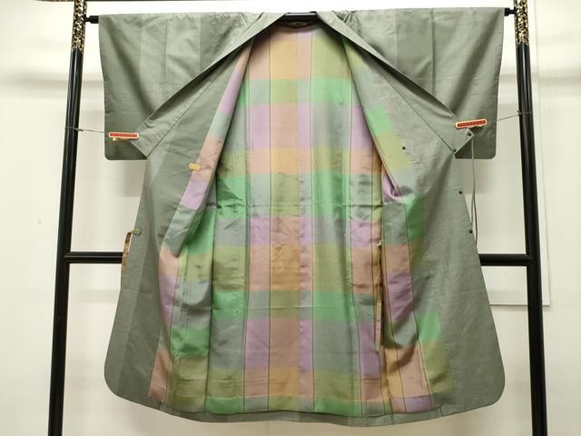 平和屋着物＃本場大島紬　道行コート　7マルキ　間道　ロング丈　正絹　逸品　CAAW4964dy
