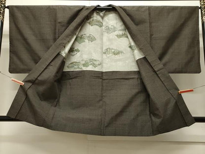 平和屋着物∞男性　羽織　紬地　80亀甲　総詰め　黒地　正絹　逸品　CAAW4968dy