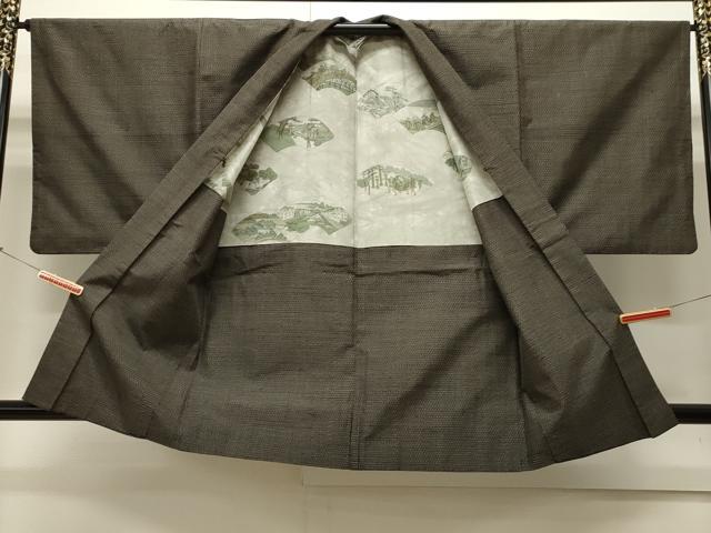 平和屋着物∞男性　羽織　紬地　80亀甲　総詰め　黒地　正絹　逸品　CAAW4968dy
