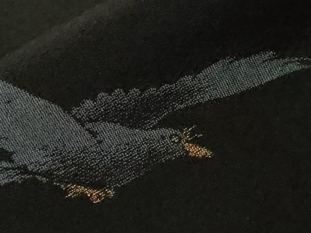 平和屋着物＃道中着　寿光織　烏　黒地　金糸　正絹　逸品　CAAW4973dy