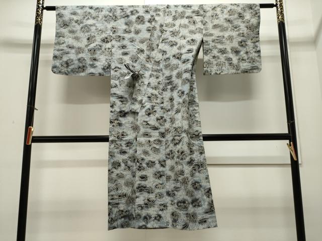 平和屋着物∞道中着 単衣 紬地 流水風景文 ロング丈 正絹 逸品 CAAW4977dy