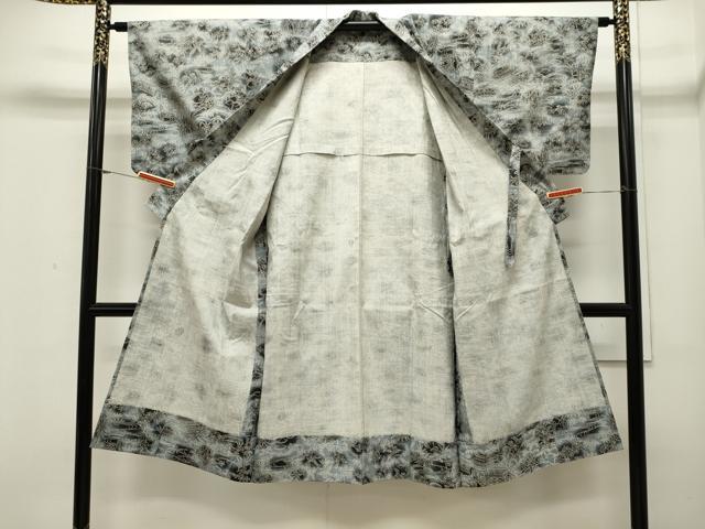 平和屋着物∞道中着 単衣 紬地 流水風景文 ロング丈 正絹 逸品 CAAW4977dy