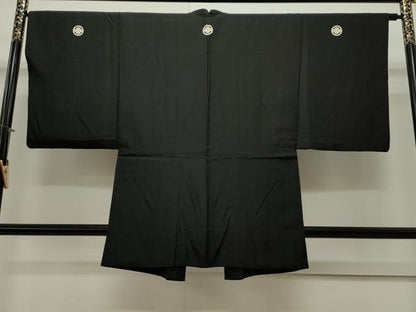 平和屋着物＃男性　黒紋付　羽織　単衣　正絹　逸品　CAAW4990dy