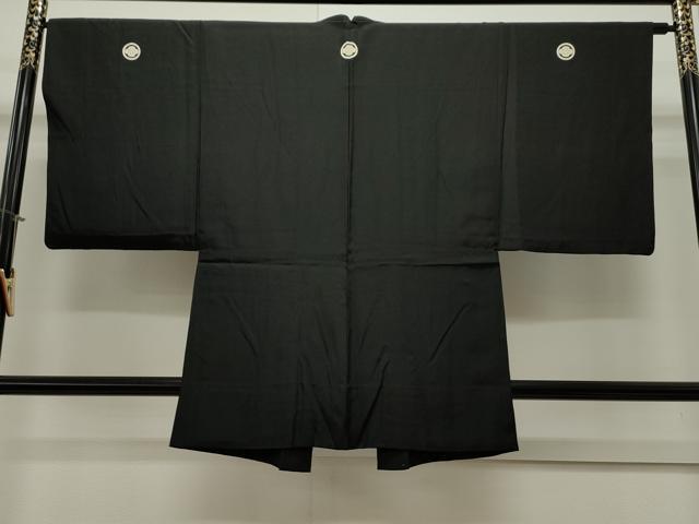 平和屋着物＃男性　黒紋付　羽織　単衣　正絹　逸品　CAAW4990dy