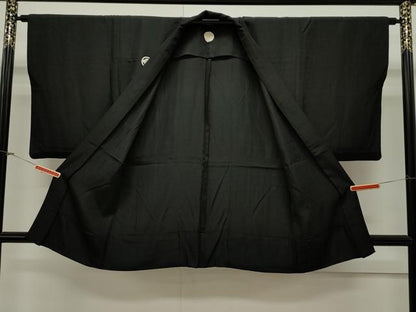 平和屋着物＃男性　黒紋付　羽織　単衣　正絹　逸品　CAAW4990dy
