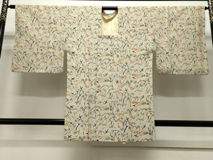 平和屋着物∞道行コート 型染め 花鳥文 正絹 逸品 CAAW4992dy