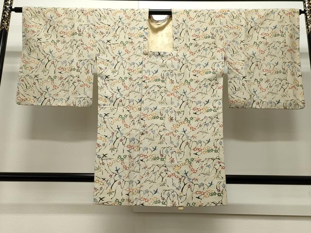平和屋着物∞道行コート 型染め 花鳥文 正絹 逸品 CAAW4992dy