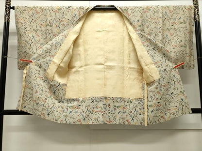 平和屋着物∞道行コート 型染め 花鳥文 正絹 逸品 CAAW4992dy