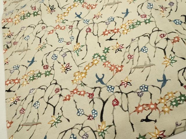平和屋着物∞道行コート 型染め 花鳥文 正絹 逸品 CAAW4992dy